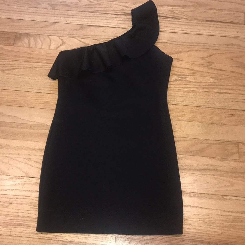 One-Shoulder Black Ruffle Sheath Dress